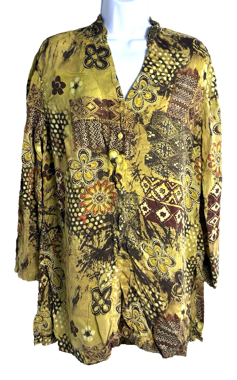 Vtg Tianello tunic blouse small art to wear Grandmacore patchwork floral Boho